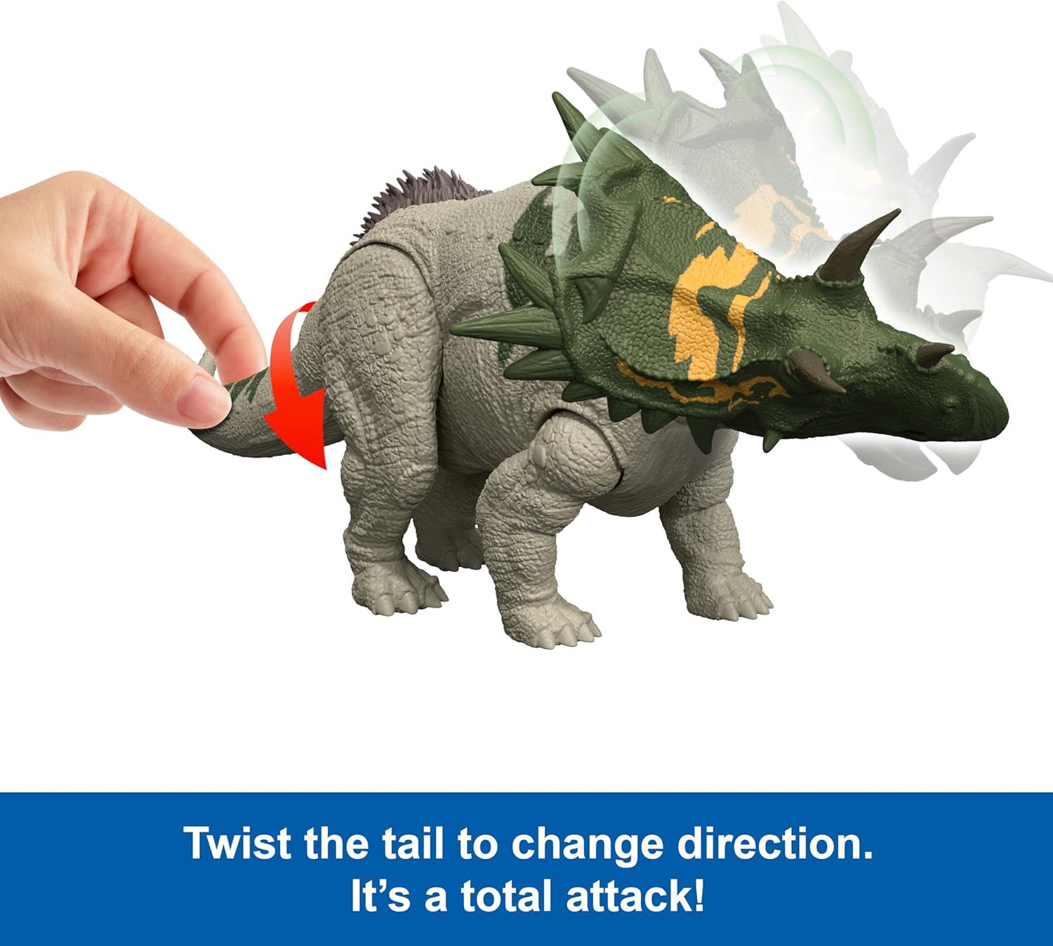 Mattel Jurassic World Rebirth Wild Roar Dinosaur Toy, Spiclypeus Posable Figure, Tail-Controlled Head Butt & Thrash Attack & Sound, Digital Play, JGB89