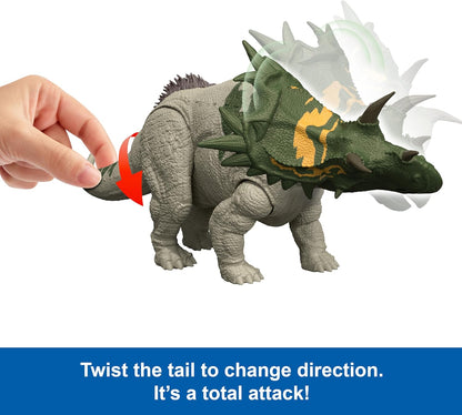 Mattel Jurassic World Rebirth Wild Roar Dinosaur Toy, Spiclypeus Posable Figure, Tail-Controlled Head Butt & Thrash Attack & Sound, Digital Play, JGB89
