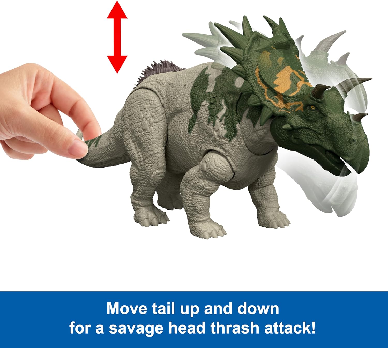 Mattel Jurassic World Rebirth Wild Roar Dinosaur Toy, Spiclypeus Posable Figure, Tail-Controlled Head Butt & Thrash Attack & Sound, Digital Play, JGB89