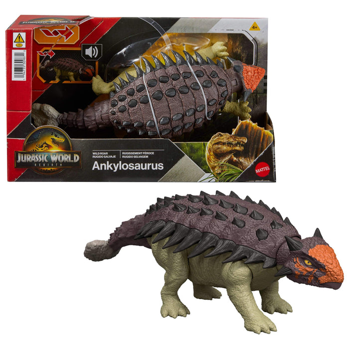 Mattel Jurassic World Rebirth Wild Roar Dinosaur Toy, Posable Ankylosaurus Figure, Tail Controlled Head Butt & Multi Attack & Sound, Digital Play, JGB90