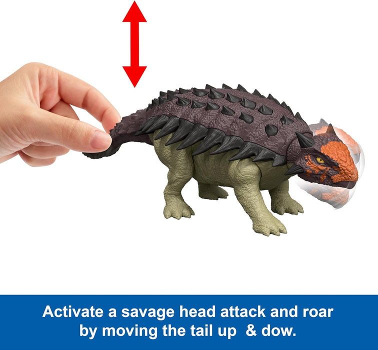Mattel Jurassic World Rebirth Wild Roar Dinosaur Toy, Posable Ankylosaurus Figure, Tail Controlled Head Butt & Multi Attack & Sound, Digital Play, JGB90