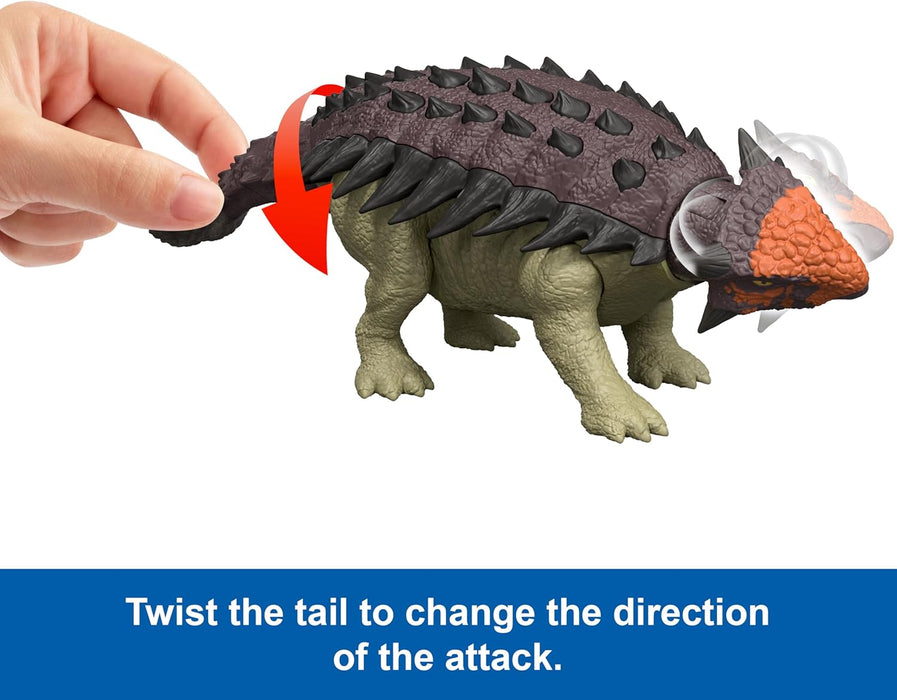Mattel Jurassic World Rebirth Wild Roar Dinosaur Toy, Posable Ankylosaurus Figure, Tail Controlled Head Butt & Multi Attack & Sound, Digital Play, JGB90