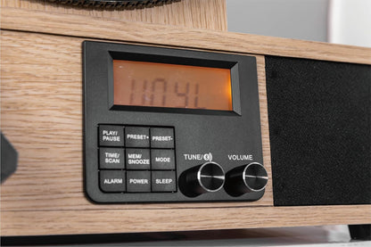 Wrap Vertical Record Player With Bluetooth In/Out. Fm Radio. And Built-In Album Cover Holder