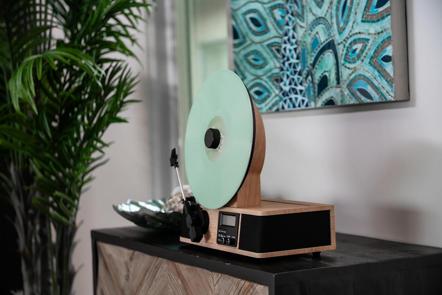 Wrap Vertical Record Player With Bluetooth In/Out. Fm Radio. And Built-In Album Cover Holder