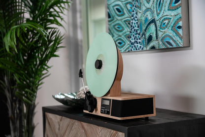 Wrap Vertical Record Player With Bluetooth In/Out. Fm Radio. And Built-In Album Cover Holder