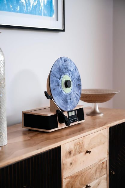 Wrap Vertical Record Player With Bluetooth In/Out. Fm Radio. And Built-In Album Cover Holder