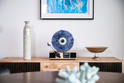 Wrap Vertical Record Player With Bluetooth In/Out. Fm Radio. And Built-In Album Cover Holder