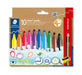 STAEDTLER Noris jumbo 328-B driekantige jumbo viltstift, ergonomische dikke schacht, aantrekkelijk sterrenreliëf, kartonnen etui met 10 viltstiften, promotie, 328-B C10P