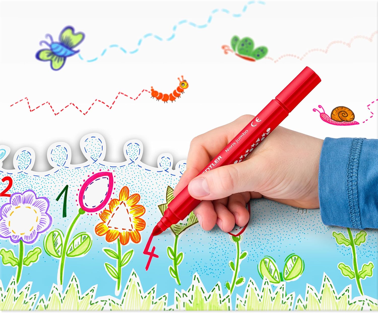 STAEDTLER Noris jumbo 328-B driekantige jumbo viltstift, ergonomische dikke schacht, aantrekkelijk sterrenreliëf, kartonnen etui met 10 viltstiften, promotie, 328-B C10P