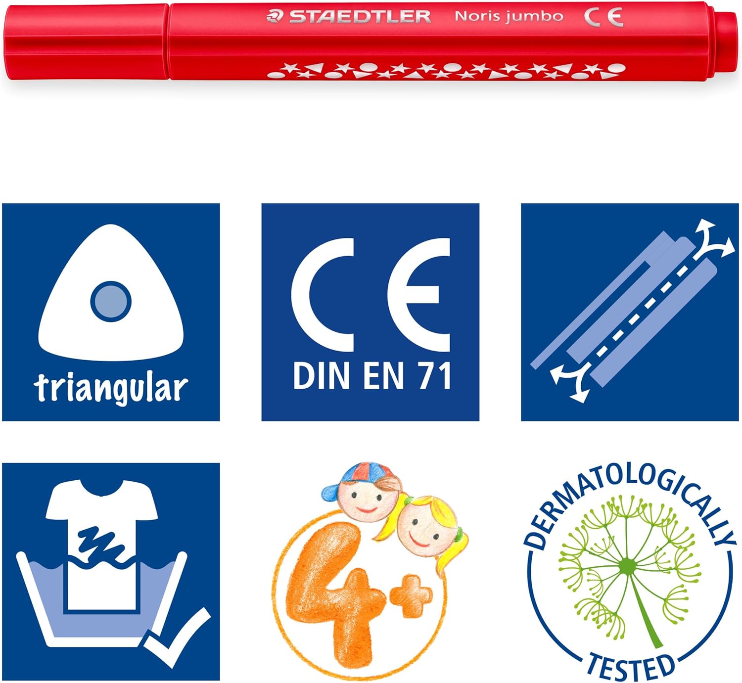 STAEDTLER Noris jumbo 328-B driekantige jumbo viltstift, ergonomische dikke schacht, aantrekkelijk sterrenreliëf, kartonnen etui met 10 viltstiften, promotie, 328-B C10P