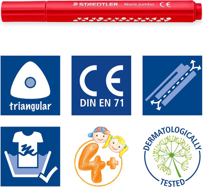 STAEDTLER Noris jumbo 328-B driekantige jumbo viltstift, ergonomische dikke schacht, aantrekkelijk sterrenreliëf, kartonnen etui met 10 viltstiften, promotie, 328-B C10P