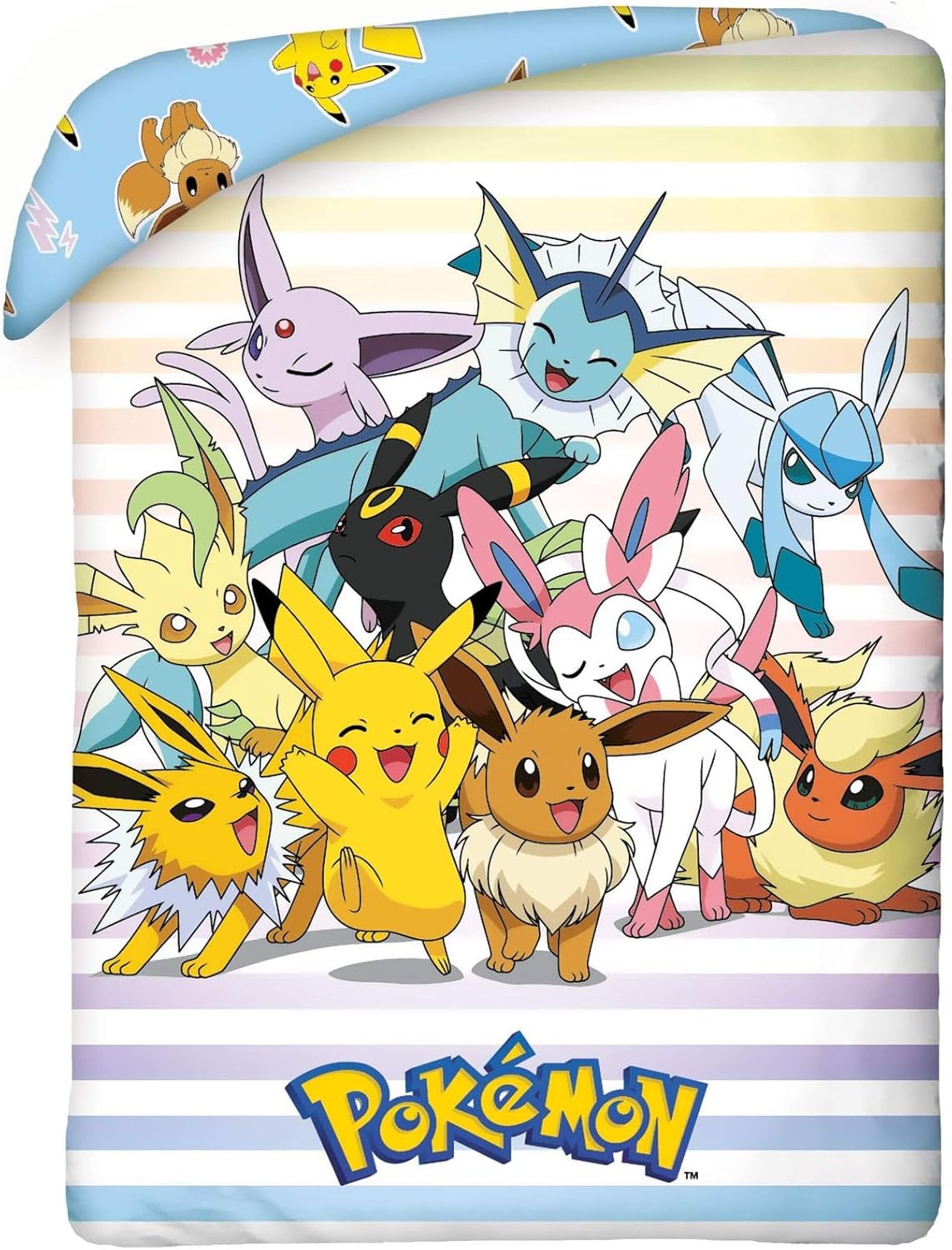 Pokemon Pikachu e Amici Set di biancheria da letto per bambini, copripiumino reversibile, 135 x 200 cm + federa 80 x 80 cm, Öko-Tex Standard in cotone