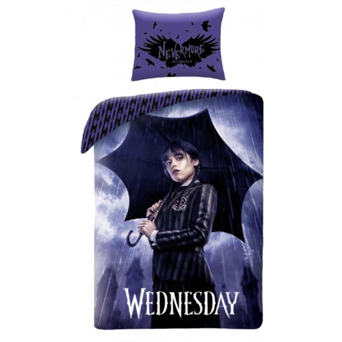 Halantex WEDNESDAY Under the Rain – Duvet Cover 140 x 200 cm with Pillowcase 70 x 90 cm – 100% Cotton Multi-Coloured
