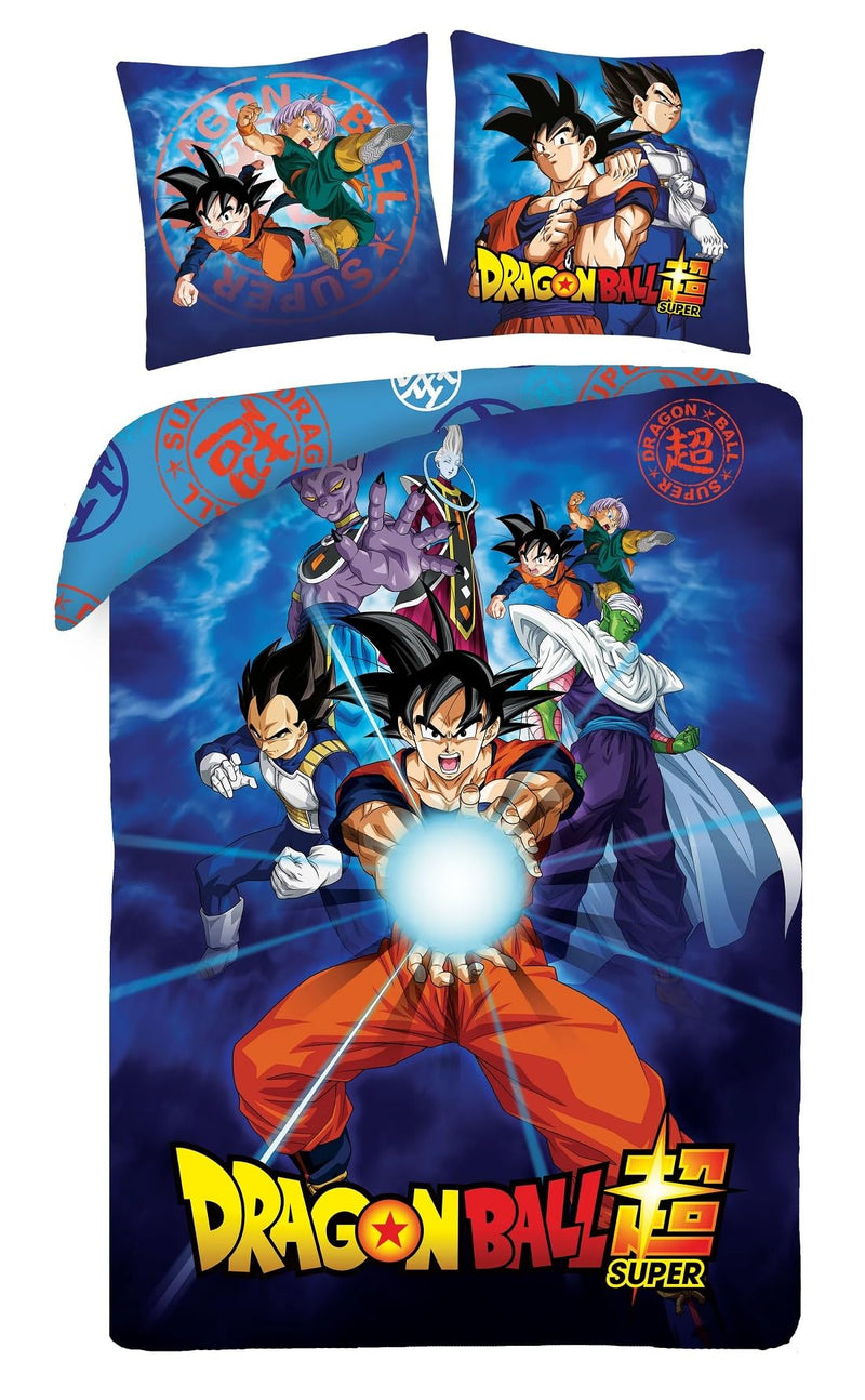 Halantex Dragon Ball Goku with Friends Beerus Junior Gohan Vegeta – Kamehameha – Bed Set Duvet Cover 140 x 200 cm with Pillowcase 70 x 90 cm – 100% Polyester Multi-Coloured