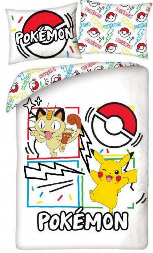 POKEMON PIKACHU y MEOWTH - Juego de cama Funda nórdica 140 x 200 cm + Funda de almohada 70x90cm - Reversible - 100% Poliéster - Multicolor