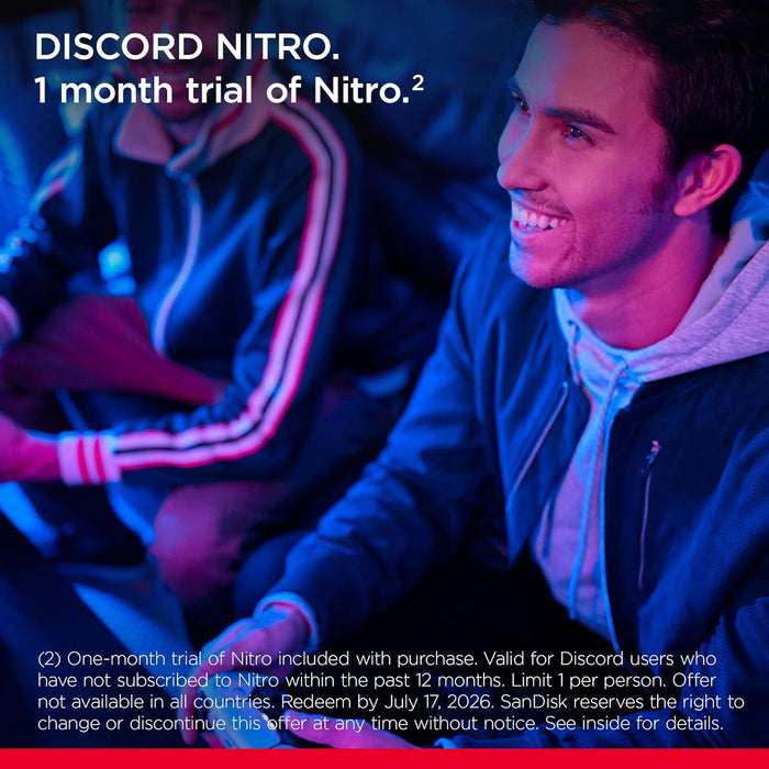 SanDisk Extreme Portable SSD PS5 1TB, Officially Licensed for PlayStation 5 Consoles and PC's, read speeds up to 1000 MB/s, 3 Meter Drop Protection, USB 3.2 Gen2, Discord Nitro 1 Month Trial