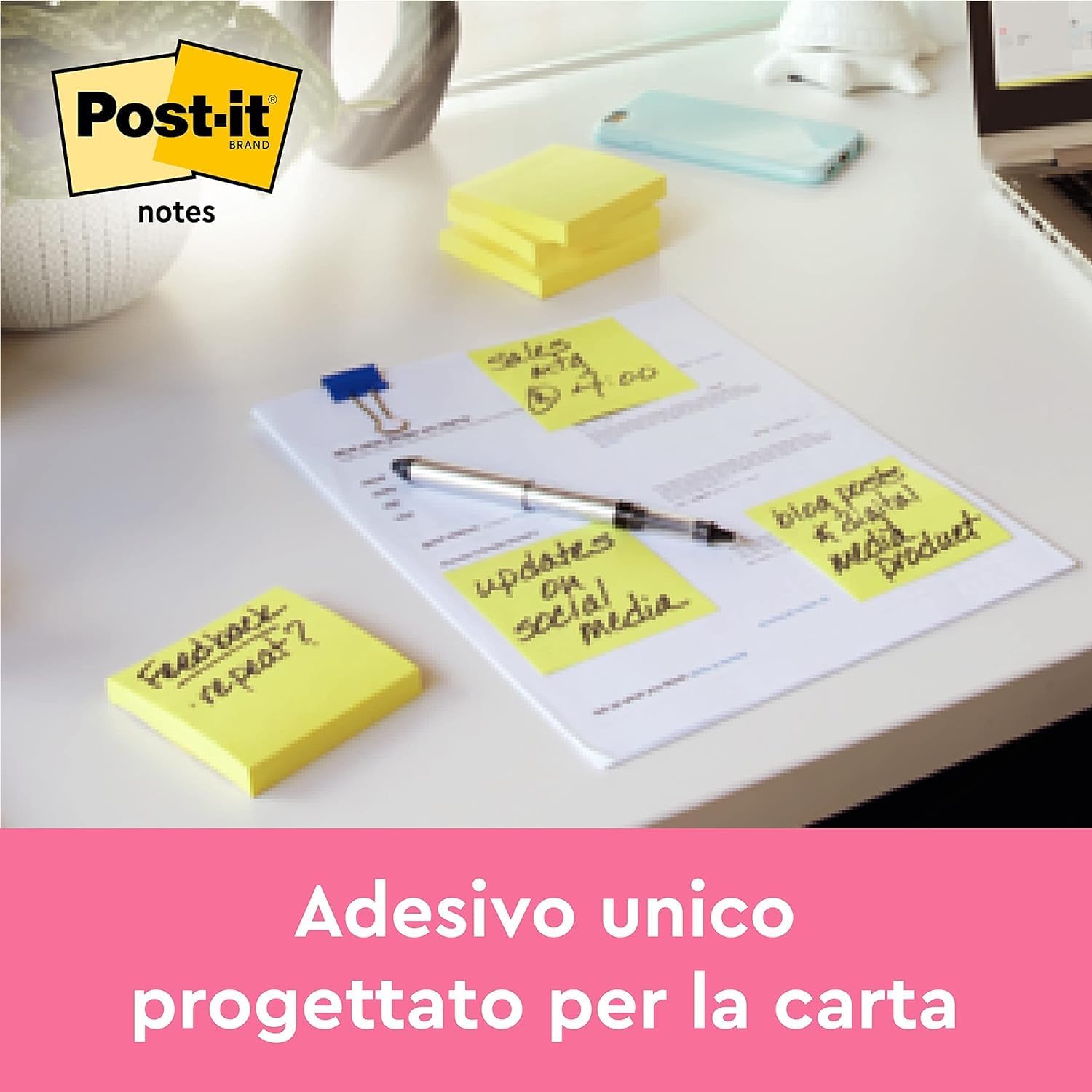 Post-it Notes, Canary Yellow, Pack of 10 Pads, 100 Sheets per Pad, 76 mm x 76 mm, Cardboard Pack, 100% PEFC - Self-Stick Notes for Note Taking, to Do Lists & Reminders