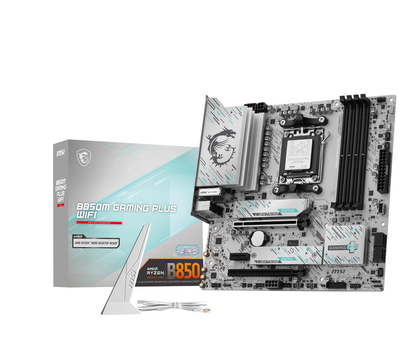 MSI B850M GAMING PLUS WIFI Motherboard, mATX - Supports AMD Ryzen 9000/8000 / 7000 Processors, AM5 - DDR5 Memory Boost 8200+ MT/s (OC), PCIe 5.0 x16 & 4.0 x4, M.2 Gen5, Wi-Fi 7, 5G LAN