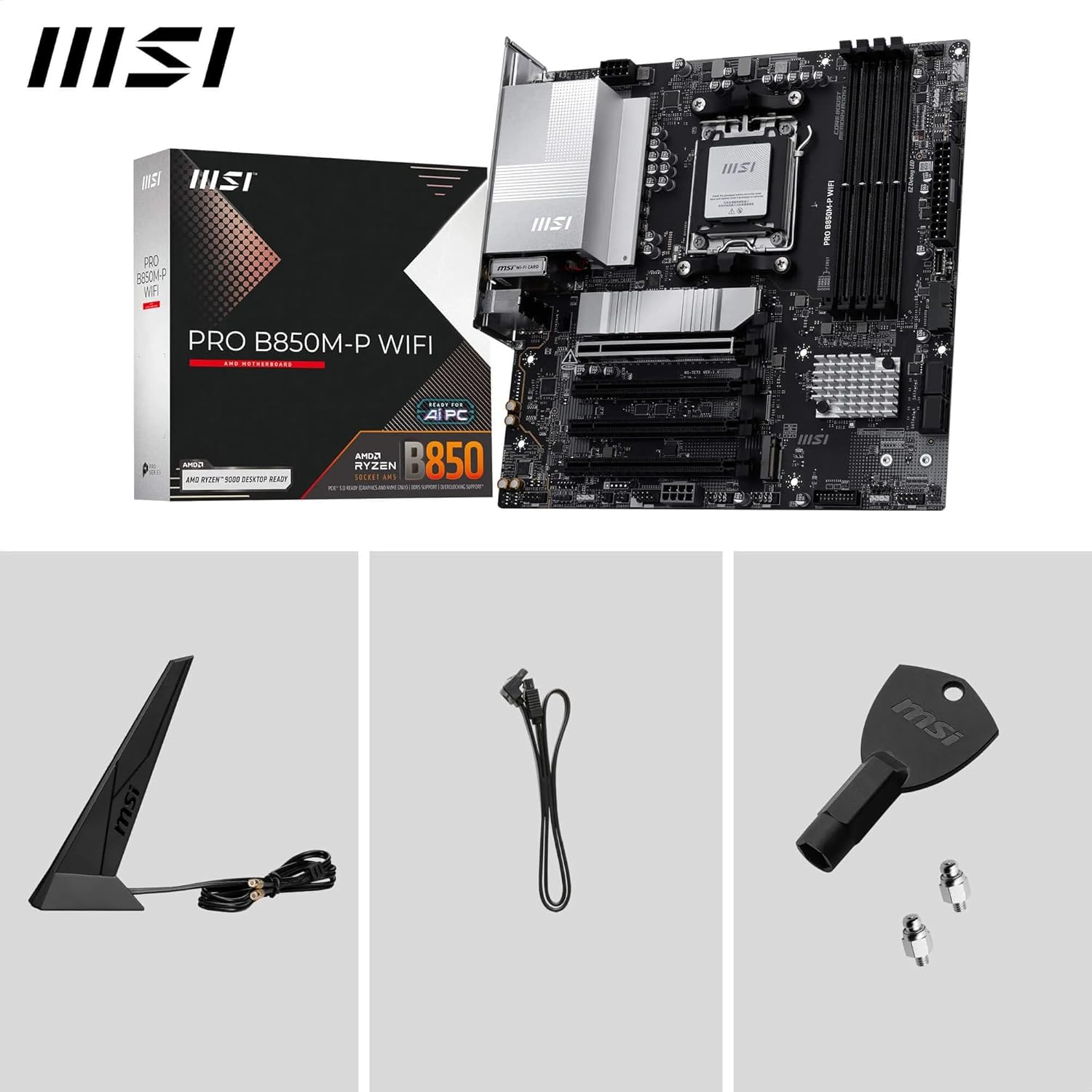 MSI PRO B850M-P WIFI Motherboard, mATX - Supports AMD Ryzen 9000/8000 / 7000 Processors, AM5 - DDR5 Memory Boost (8200+ MT/s OC), PCIe 5.0 x16 & 4.0 x16, M.2 Gen5, Wi-Fi 7, 5G LAN