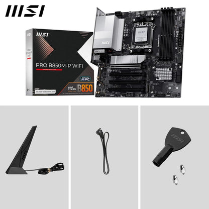 MSI PRO B850M-P WIFI Motherboard, mATX - Supports AMD Ryzen 9000/8000 / 7000 Processors, AM5 - DDR5 Memory Boost (8200+ MT/s OC), PCIe 5.0 x16 & 4.0 x16, M.2 Gen5, Wi-Fi 7, 5G LAN