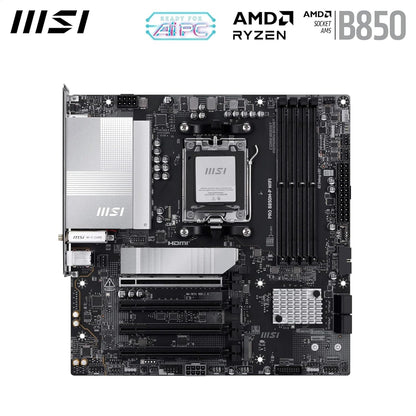 MSI PRO B850M-P WIFI Motherboard, mATX - Supports AMD Ryzen 9000/8000 / 7000 Processors, AM5 - DDR5 Memory Boost (8200+ MT/s OC), PCIe 5.0 x16 & 4.0 x16, M.2 Gen5, Wi-Fi 7, 5G LAN