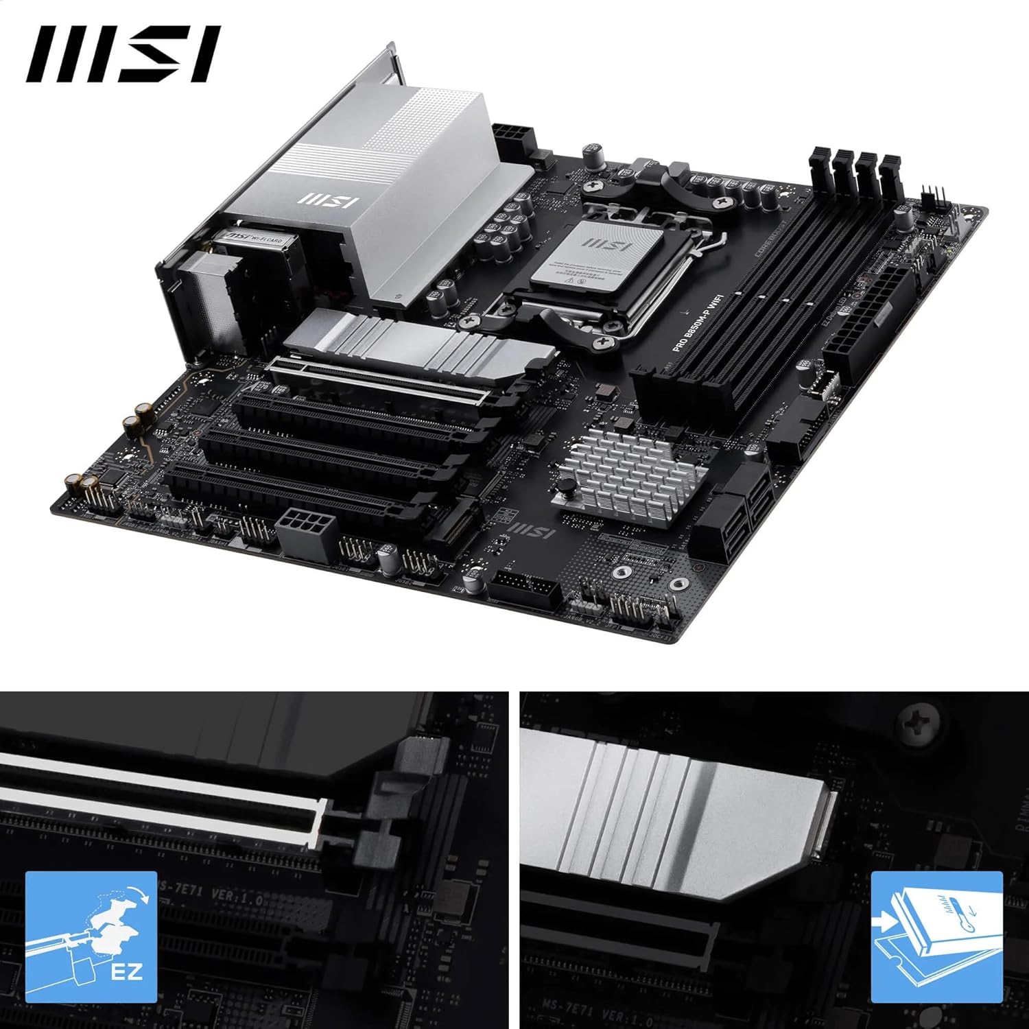 MSI PRO B850M-P WIFI Motherboard, mATX - Supports AMD Ryzen 9000/8000 / 7000 Processors, AM5 - DDR5 Memory Boost (8200+ MT/s OC), PCIe 5.0 x16 & 4.0 x16, M.2 Gen5, Wi-Fi 7, 5G LAN