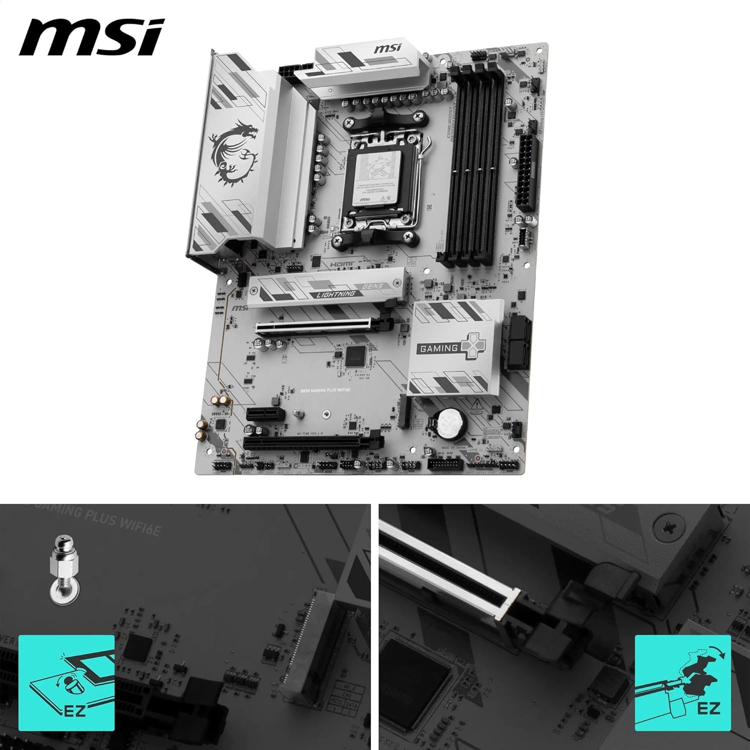 MSI B850 GAMING PLUS WIFI6E Motherboard, ATX - Supports AMD Ryzen 9000/8000 / 7000 Processors, AM5 - DDR5 Memory Boost 8200+ MT/s (OC), PCIe 4.0 x16, M.2 Gen5, Wi-Fi 6E, 2.5G LAN