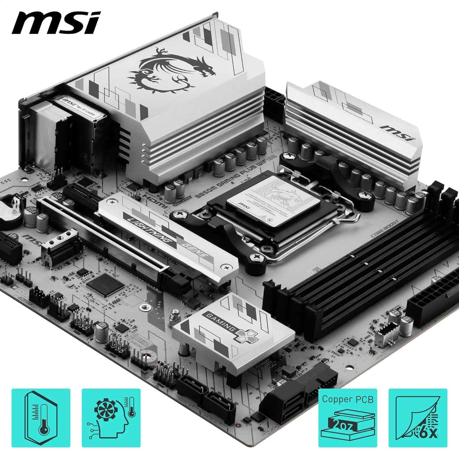 MSI B850M GAMING PLUS WIFI6E Motherboard, mATX - Supports AMD Ryzen 9000/8000 / 7000 Processors, AM5 - DDR5 Memory Boost 8200+ MT/s (OC), PCIe 4.0 x16, M.2 Gen5, Wi-Fi 6E, 2.5G LAN