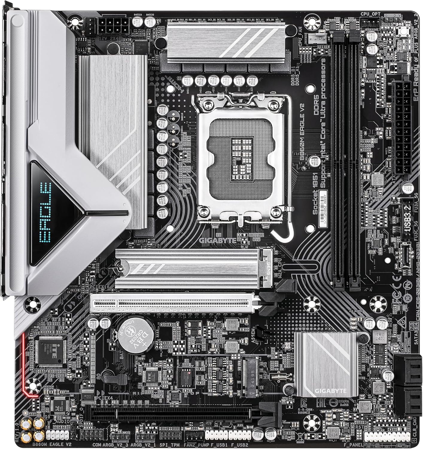 GIGABYTE B860M EAGLE V2 Motherboard - Intel Core Ultra Series CPUs, 6+1+2 Phases VRM, up to 9066MHz DDR5, 1xPCIe 5.0 + 1xPCIe 4.0 M.2, 2.5GbE LAN, USB 3.2 Gen 1