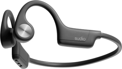 Sudio B4 Midnight Black - the active bone conduction earbuds. Made of recycled plastic. Open ear buds, long playing time of 12 hours, resistant to sweat and splash water, Bluetooth 5.4