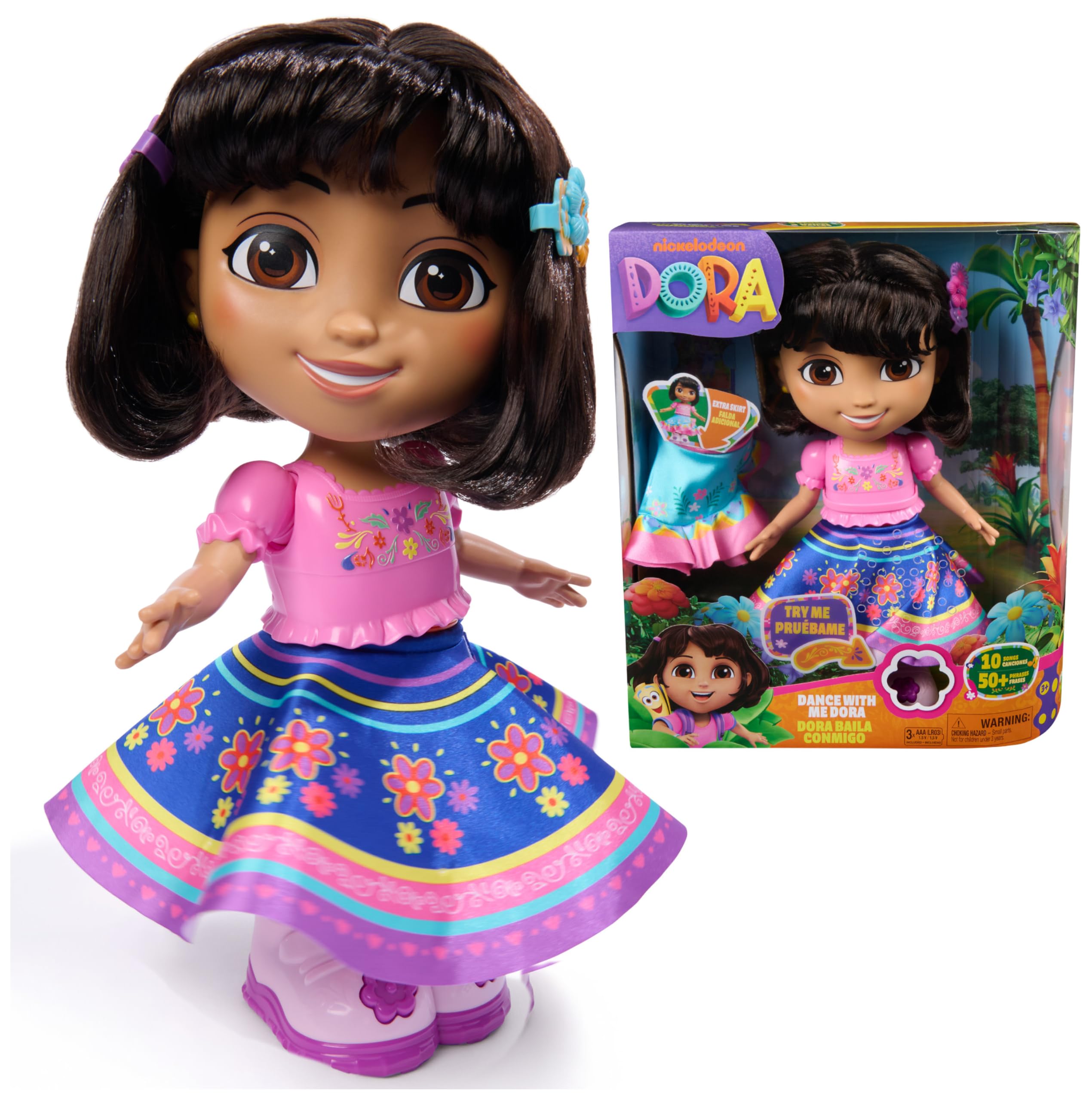 Dora, Dance with Me Dora, Interactive Dancing Doll with 2 Skirts, Bilingual Phrases and Music, Kids Toys for Girls and Boys Ages 3 and Up