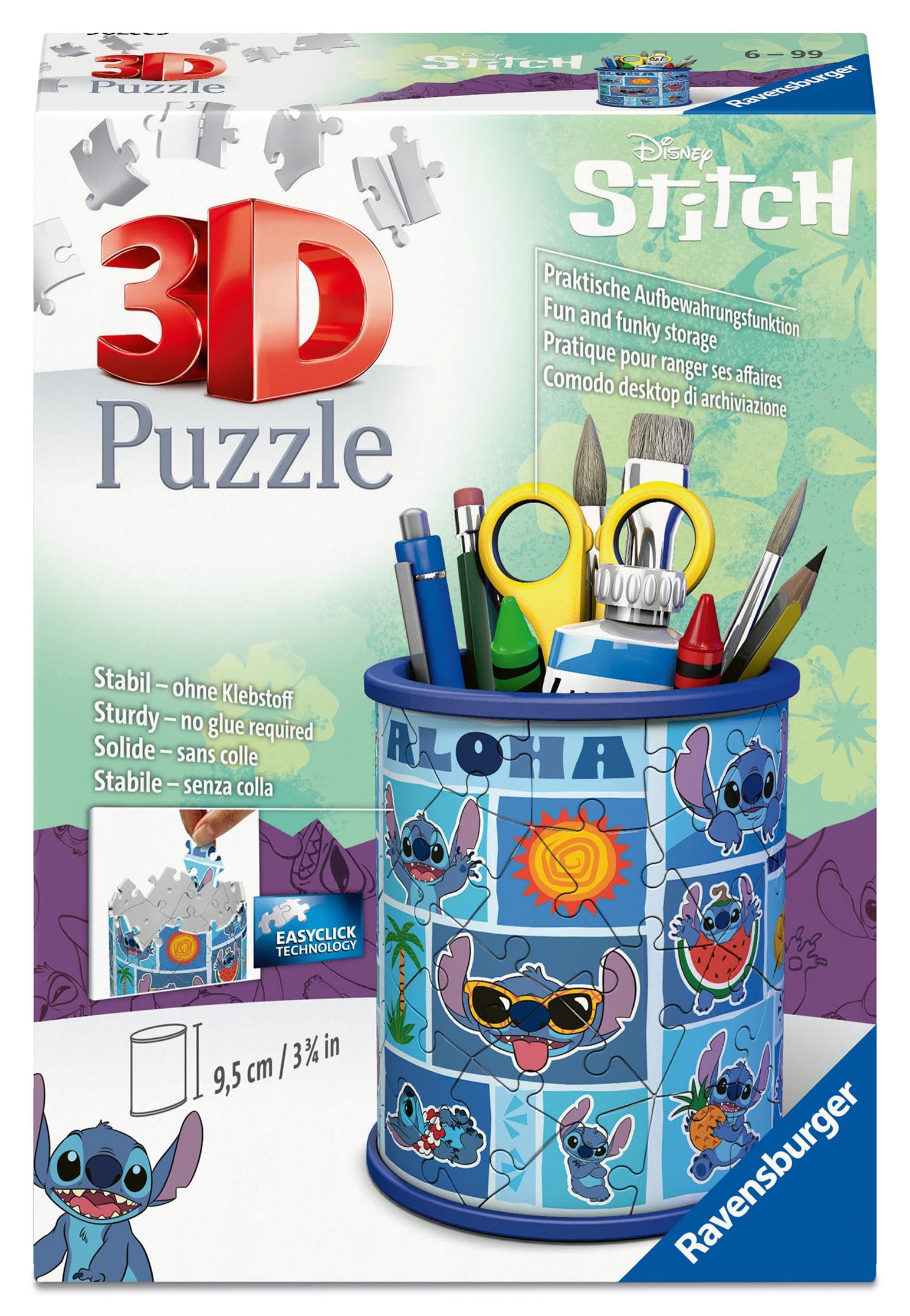 Ravensburger Disney Stitch Pencil Holder 54 piece 3D Jigsaw Puzzle for Adults and Kids Age 6 Years Up - No Glue Required