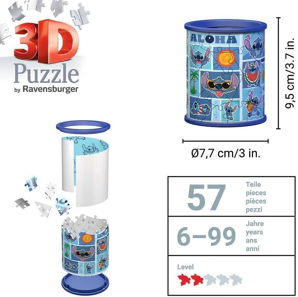Ravensburger Disney Stitch Pencil Holder 54 piece 3D Jigsaw Puzzle for Adults and Kids Age 6 Years Up - No Glue Required