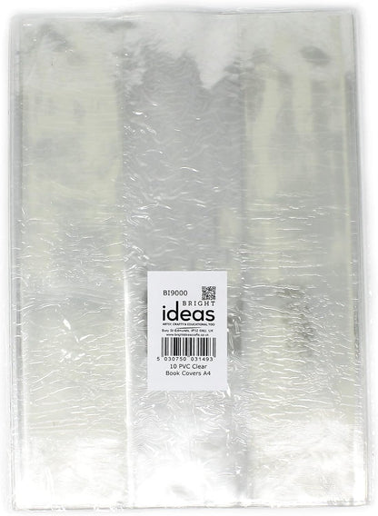 Bright Ideas Clear PVC Book Covers – A4, 250 Micron, PK10 Covers. Thicker and Extra Strong Sturdy Plastic Book Covers. Easy to Clean Plastic and Wipeable Made to Protect School Exercise Books. BI9000.