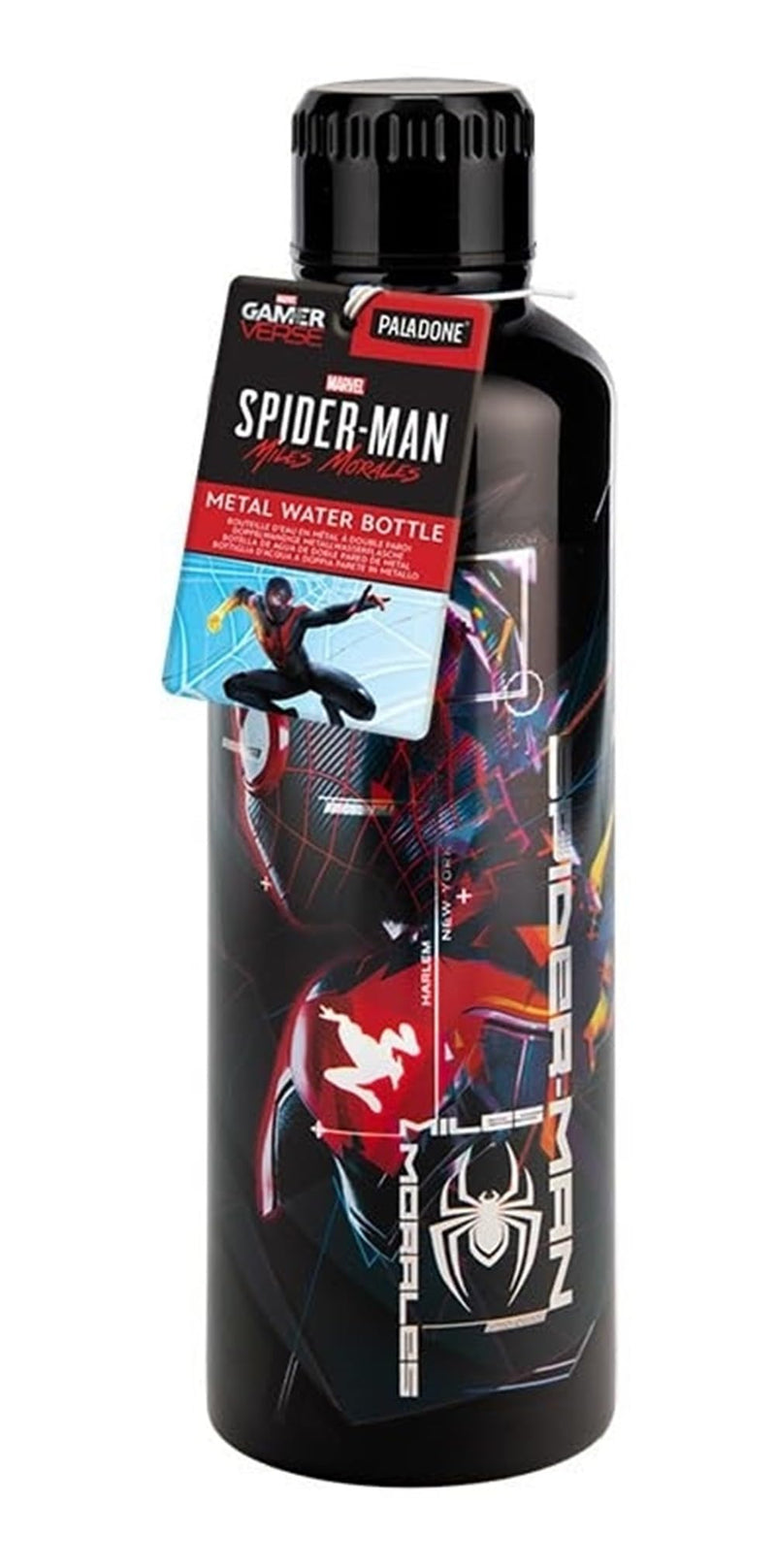 Paladone Miles Morales Spider-Man Metal Water Bottle, Officially Licensed Marvel Superhero 500ml Stainless Steel Insulated Reusable Flask for School, Sports, Work