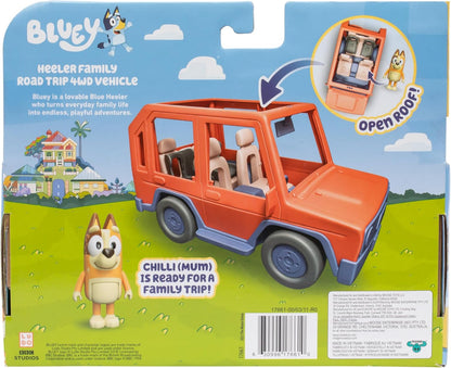 Bluey Heeler Family Road Trip 4WD Vehicle, Includes Articulated Chilli Figure, With Open Roof To Easily Fit 4 Figures Inside, Ideal for all 2.5 Inch Figures (Sold Separately