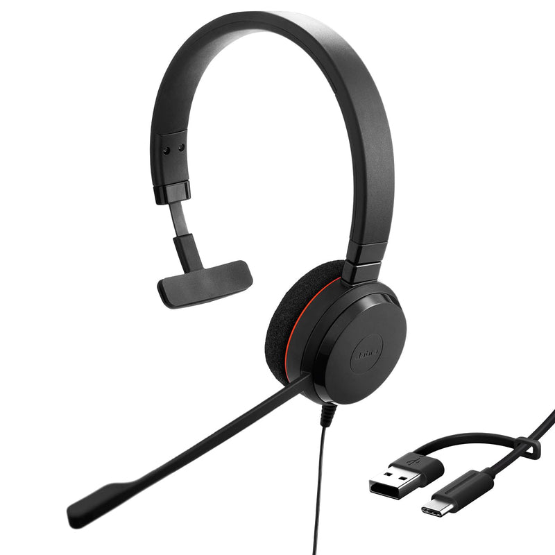 Jabra Evolve 20 Mono Headset – Unified Communication Certified Headphones for VoIP Softphone with Passive Noise Cancellation – USB-C/A – Black