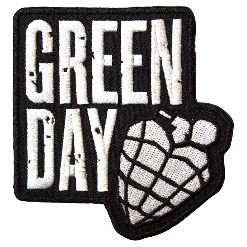Green Day Grenade Woven Stacked Logo Iron On Patch (One Size) (Black/White