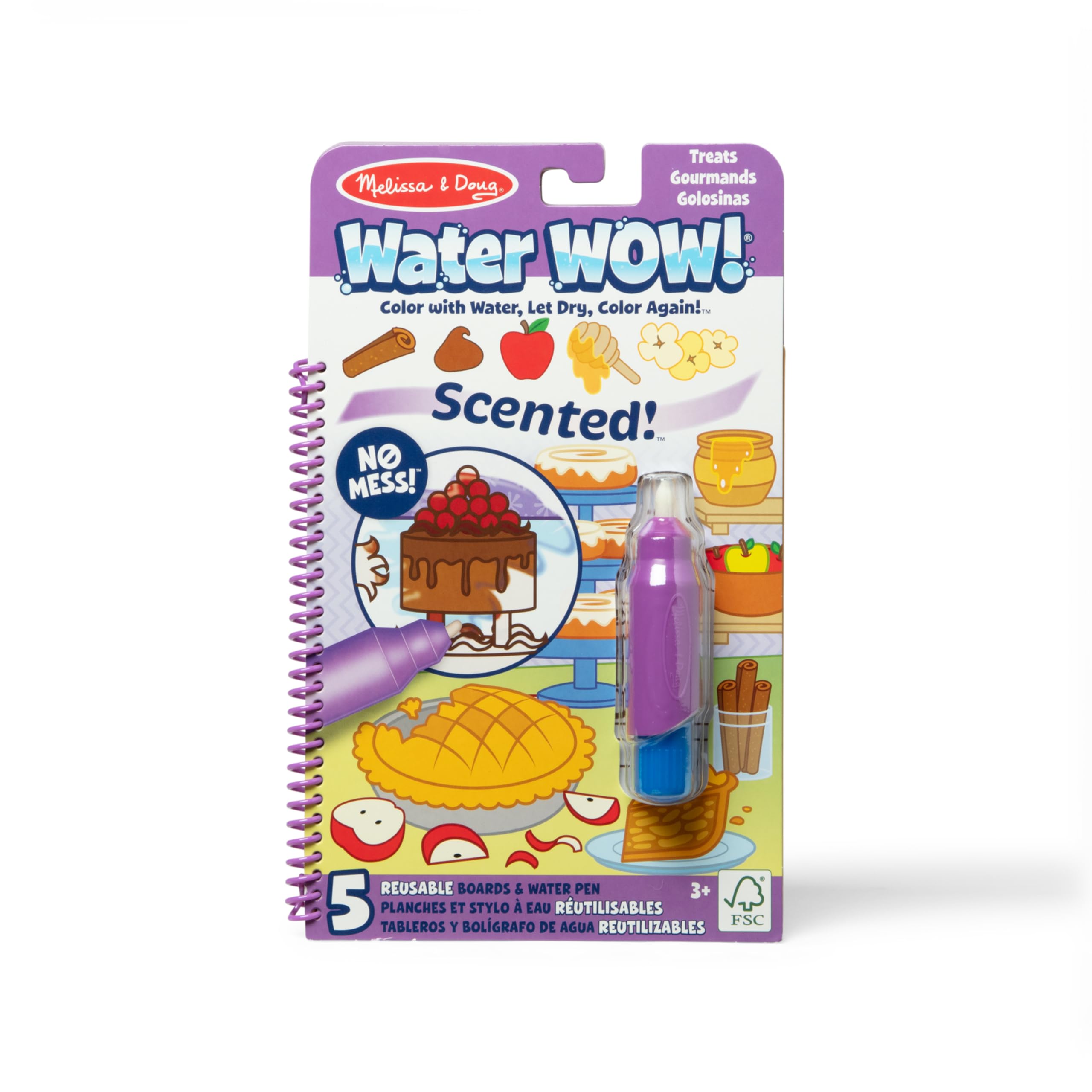 Melissa & Doug Scented Water WOW Age 3+ Reusable Water-Reveal Colouring Activity Pad Travel Toy – Treats, 7 CT