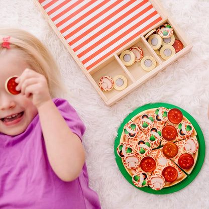 Melissa & Doug Wooden Pizza | Wooden Toys | Pretend Play | Play Food for Kids | 3+ | Gift for Boy or Girl