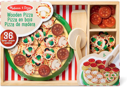 Melissa & Doug Wooden Pizza | Wooden Toys | Pretend Play | Play Food for Kids | 3+ | Gift for Boy or Girl