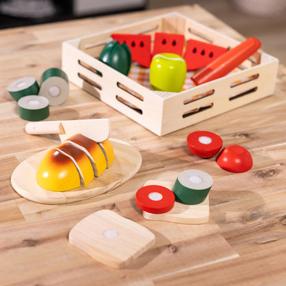 Melissa & Doug Schneiden von Essen aus Holz | Fantasiespiel | Essensspiel | 3+ | Geschenk für Jungen oder Mädchen, 487, Mehrfarben, Cutting food