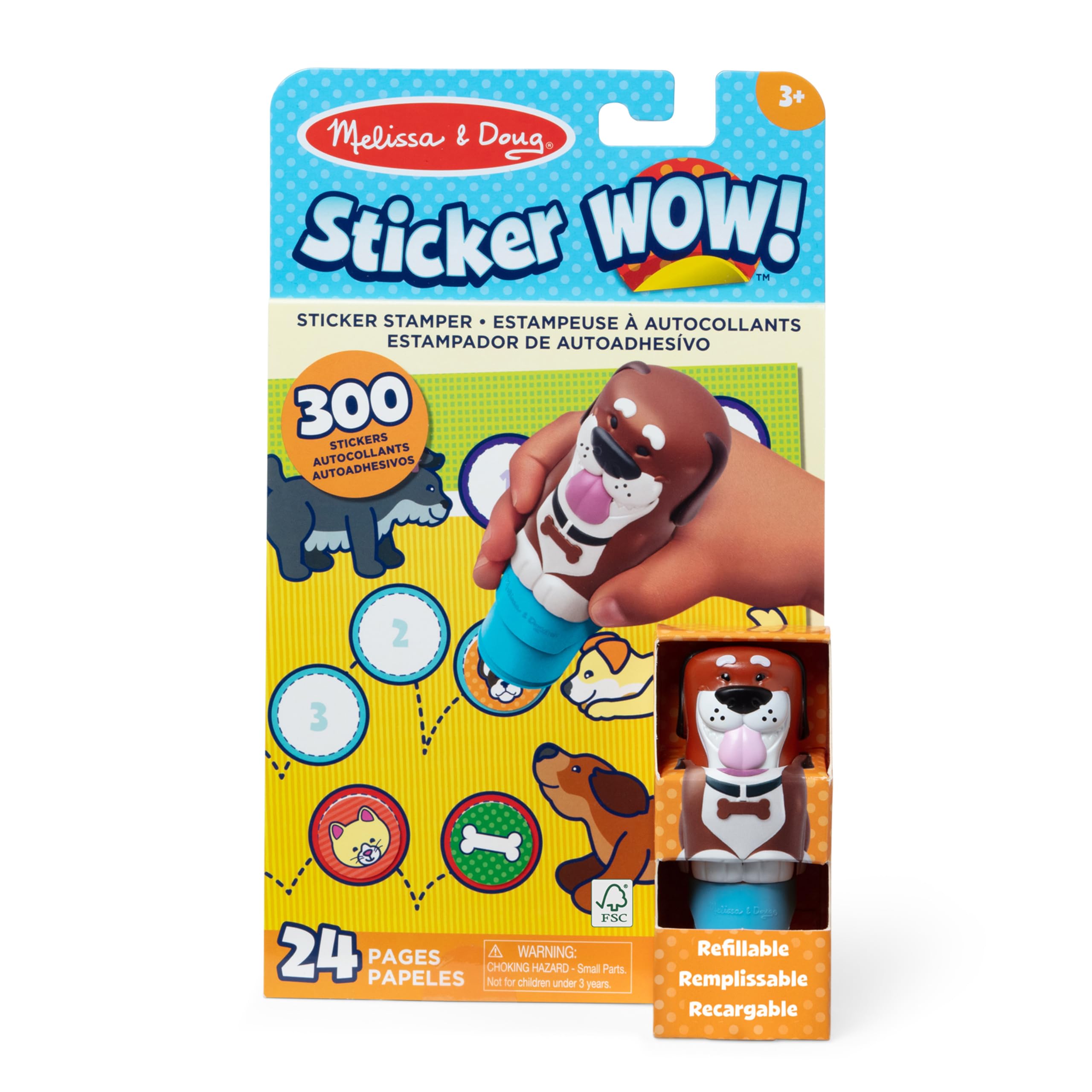 Melissa & Doug Sticker WOW Sticker Stamper and 24-Page Activity Pad, 300 Stickers, Arts and Crafts Fidget Toy Collectible Character – Dog - Creative Play Travel Toy for Girls and Boys 3 plus