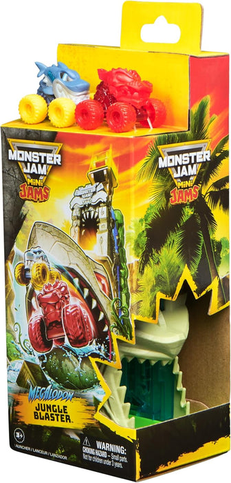 Monster Jam Mini Jams, Megalodon Jungle Blaster Launcher Playset, 2 Exclusive Die-Cast Monster Trucks & Accessory, Kids Toys for Boy and Girls Ages 3 and up
