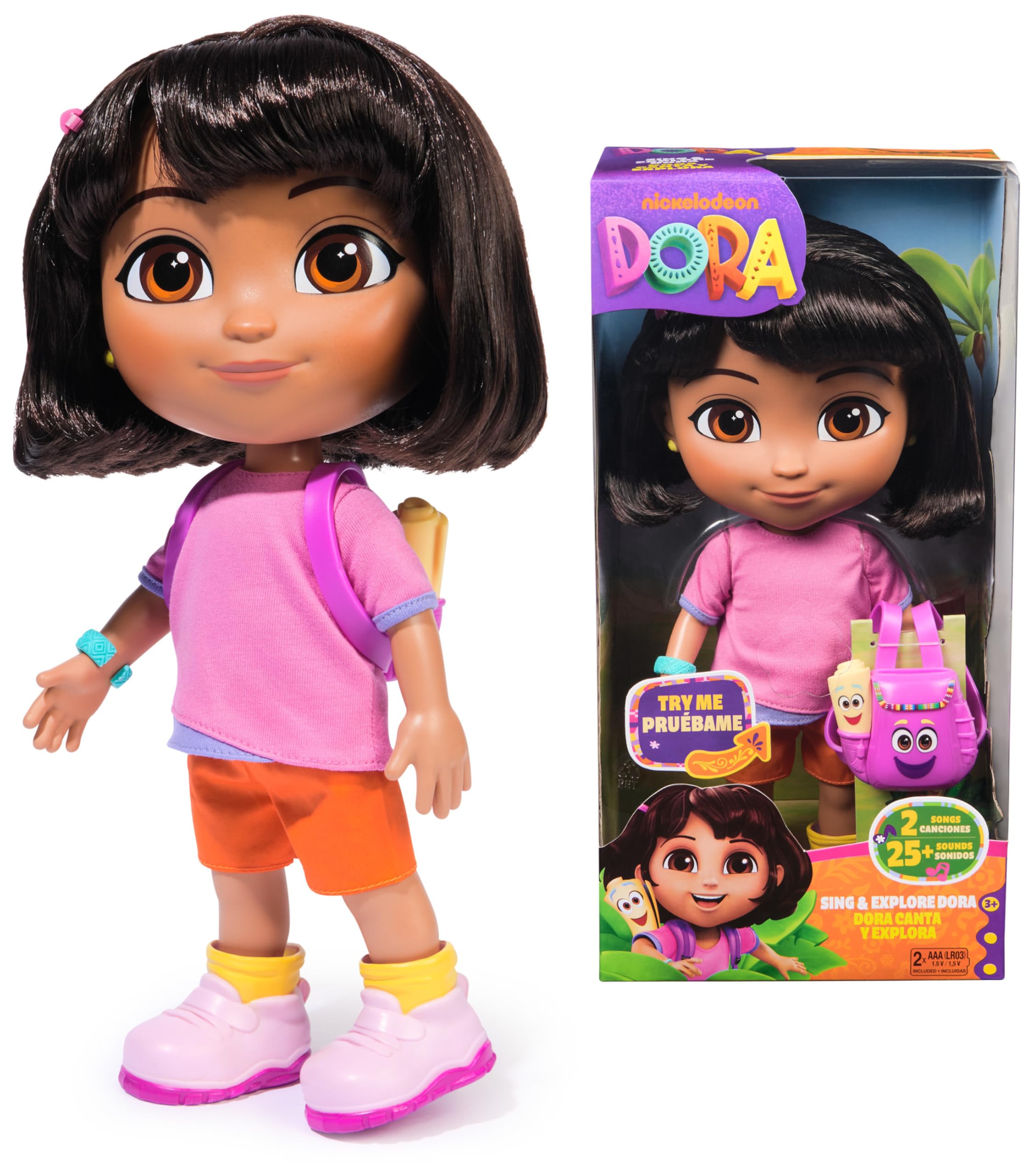 Dora, Sing & Explore Dora Doll with Music, Sound Effects, Bilingual Phrases, Doll Clothes and Accessories, Kids Toys for Girls and Boys Ages 3 and Up