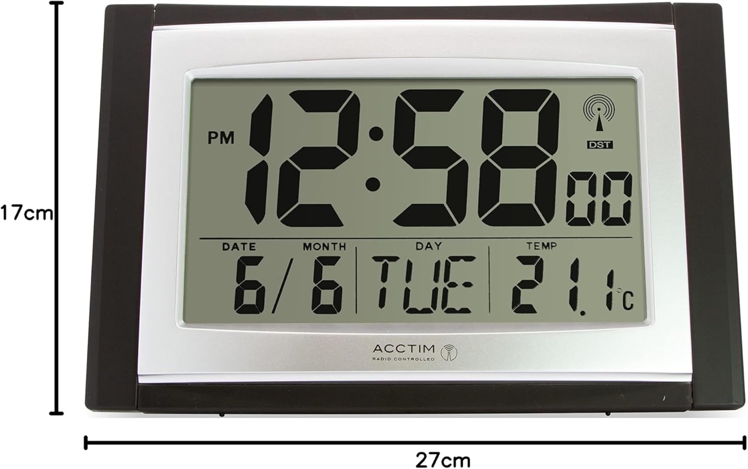 Acctim Wall Desk Clock, Black, Large Display