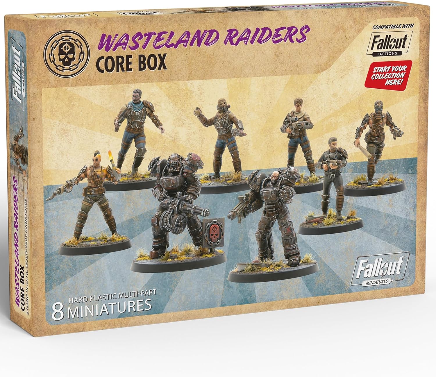 Modiphius Entertainment: Fallout: Miniatures - Wasteland Raiders Core Box - 8 Plastic 32mm Figures & Bases, Unpainted & Unassembled, Tabletop RPG Set