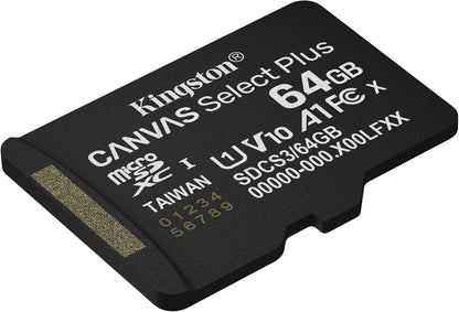 Kingston Canvas Select Plus microSD Memory Card 64GB micSDXC Gen3 100R A1 Single Pack w/o ADP - SDCS3/64GBSP