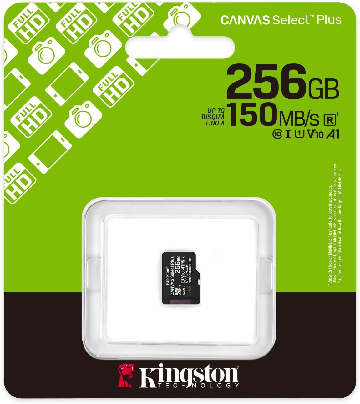 Kingston Canvas Select Plus microSD Memory Card 256GB micSDXC Gen3 150R A1 Single Pack w/o ADP - SDCS3/256GBSP