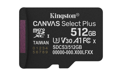 Kingston Canvas Select Plus Scheda di memoria microSD 512GB micSDXC Gen3 150R A1 Adattatore SD non incluso - SDCS3/512GBSP